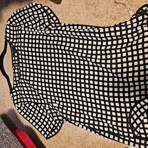 J. Crew Black and White Boxy Blouse with Short Sleeves and Crew Neck